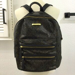 Steve Madden Black Faux Leather Gold Hardware Zipper Backpack School Travel
